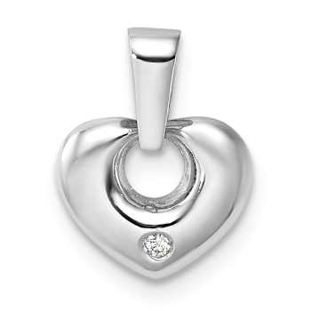 Rhodium Over 14k White Gold 3D Cubic Zirconia Heart Pendant