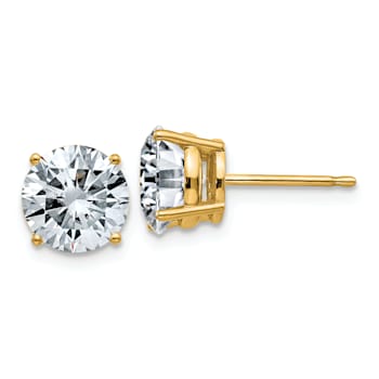 14K Yellow Gold 3ct. 7.5mm Round J-K Color Moissanite Earrings