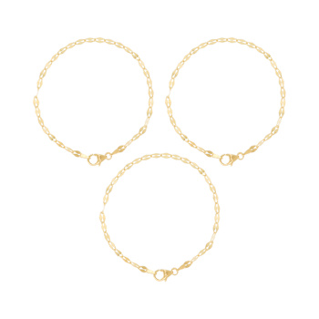 18K Yellow Gold Plated Over Sterling Silver Set of 3 Polished Link
Bracelets, 6.75 Inches