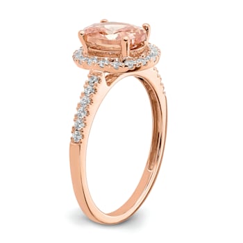 14K Rose Gold Morganite Diamond Halo Engagement Ring