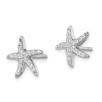 Rhodium Over Sterling Silver Cubic Zirconia Starfish Earrings