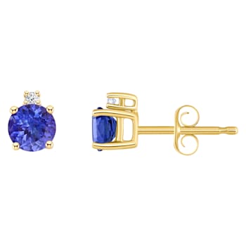 4mm Round Tanzanite with Diamond Accents 14k Yellow Gold Stud Earrings