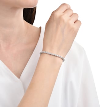 Round Moissanite Rhodium Over Sterling Silver Tennis Bracelet