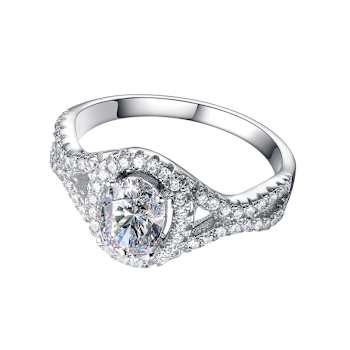 CZ Halo Solitaire Ring In Sterling Silver