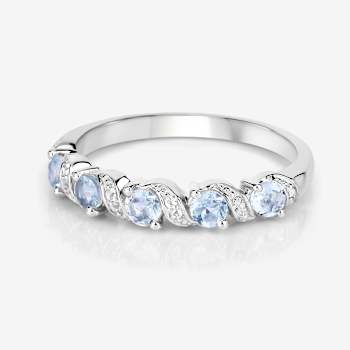 Sky Blue Aquamarine and White Topaz Sterling Silver 5 Stone Band Ring