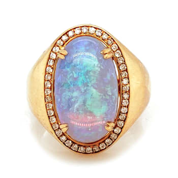 8.40 Ctw Australian Opal and 0.22 Ctw White Diamond Ring in 18K YG