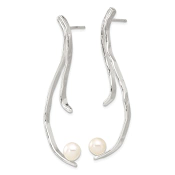 Sterling Silver Polished and Hammered Freshwater Cultured Pearl Post
Dangle Earrings