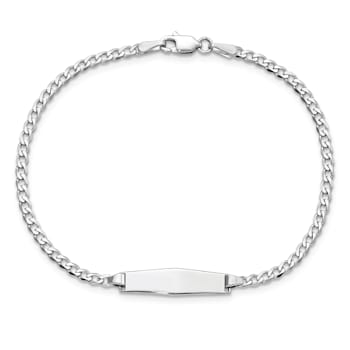 Rhodium Over 14k White Gold Soft Diamond Shape Flat Curb Link ID Bracelet