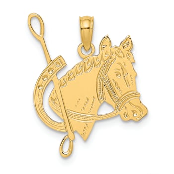 10K Yellow Gold Textured Horse Head and Shoe Charm