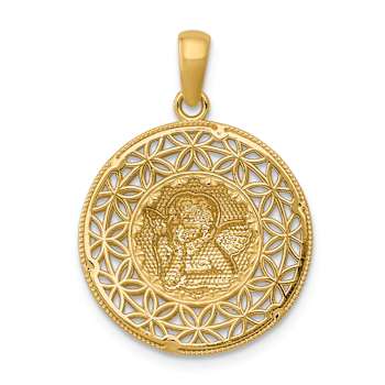 14K Two-tone Gold  3D Diamond-Cut Filigree Guardian Angel Pendant