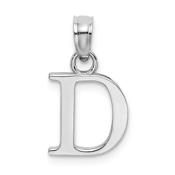 Rhodium Over 14k White Gold Polished Block Letter D Initial Pendant