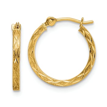 14k Yellow Gold 5/8" Polished Satin and Diamond-Cut Hoop Earrings