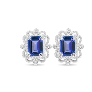 Rectangular Octagonal Tanzanite and CZ Rhodium Over Sterling Silver
Earrings, 4.13ctw
