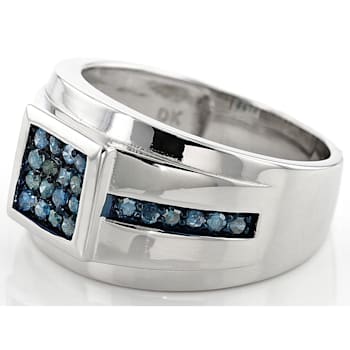 Blue Diamond Rhodium Over Sterling Silver Mens Cluster Ring 0.42ctw