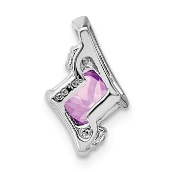 Rhodium Over 10k White Gold 0.4 ctw Cushion Amethyst and Diamond Chain
Slide Pendant