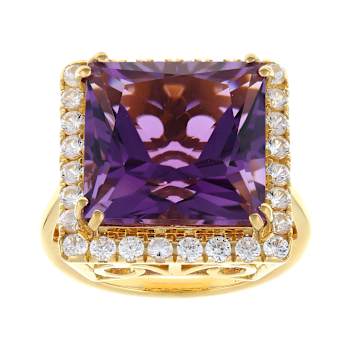Amethyst Princess Cut And White Zircon Ring In 18K Gold Over Sterling
Silver 11.40ctw