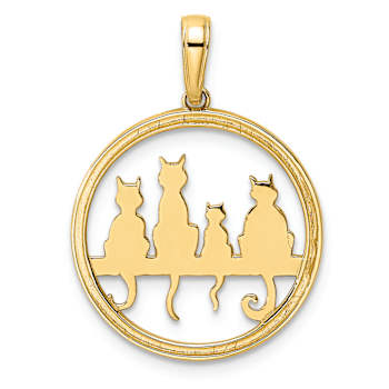 14K Two-tone Gold Diamond-Cut Cats Sitting on Bench Pendant