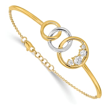 14k Yellow Gold and 14k White Gold Polished Diamond Triple Circle Bar Bracelet
