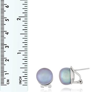 11-12mm Grey Cultured Freshwater Pearl Rhodium Over Sterling Silver Earrings