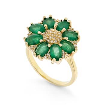Emerald and Diamond 18K Yellow Gold over Sterling Silver Ring 3.35ctw