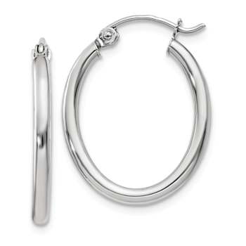 Rhodium Over 14k White Gold 15/16" Polished Oval Tube Hoop Earrings