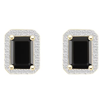 7x5mm Emerald Cut Black Onyx And Created White Sapphire 10k Yellow Gold
Halo Stud Earrings