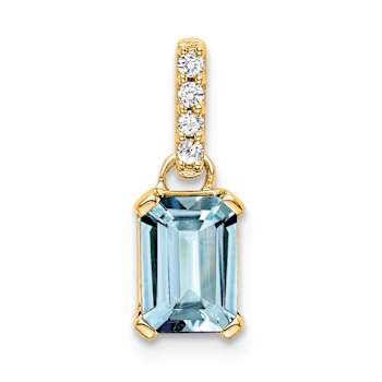 10k Yellow Gold 1 ctw Aquamarine and Accent Diamond Pendant