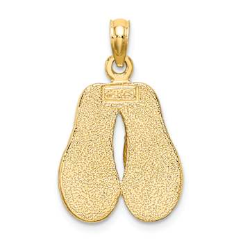 14k Yellow Gold 3D with Pink Enamel Double Flip-Flop Pendant