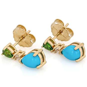 Turquoise Pear, Chrome Diopside And White Zircon Earrings In 18K Gold
Over Sterling Silver 0.29ctw