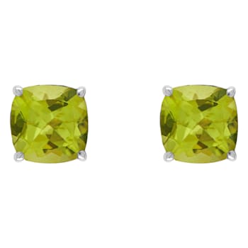 6mm Square Cushion Peridot Rhodium Over Sterling Silver Stud Earrings