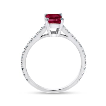 1.36ctw Diamond and Emerald Cut Ruby Engagement Ring 14k White Gold