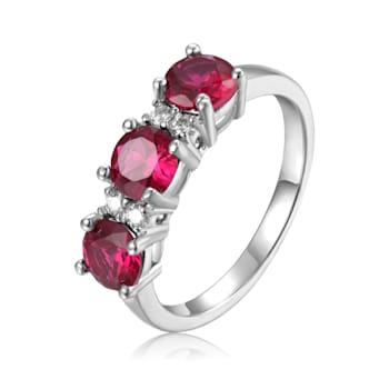 Lab Created Ruby and Moissanite Sterling Silver 3-Stone Ring