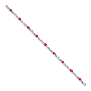Rhodium Over 14k White Gold Diamond and Ruby Bracelet
