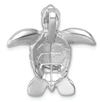 Rhodium Over Sterling Silver Polished and Textured Turtle Chain Slide Pendant