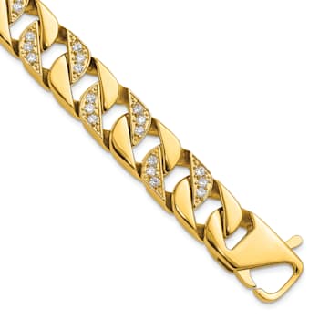 White Cubic Zirconia Stainless Steel Polished Yellow IP Plated Men's Bracelet