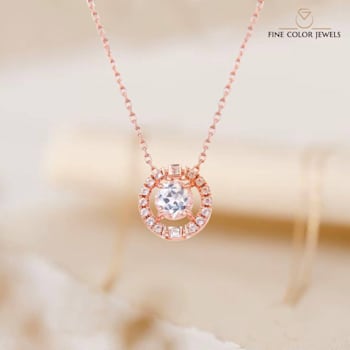 Round White Topaz 14K Rose Gold Over Sterling Silver Pendant with Chain