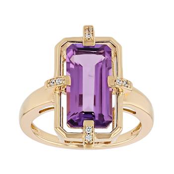 Amethyst Rectangular Octagonal And White Zircon Ring In 18K Gold Over
Sterling Silver 3.44ctw
