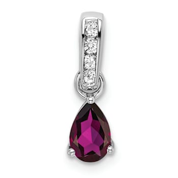 Rhodium Over 10k White Gold 0.5 cttw Pear Rhodolite Garnet and Accent
Diamond Pendant