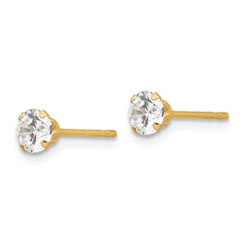 14K Yellow Gold 4mm Cubic Zirconia Post Earrings