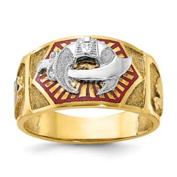 10K Two-Tone Yellow and White Gold Men's Textured and Enameled Masonic
Shriner's Ring