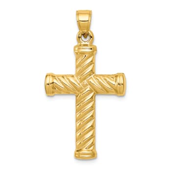 14K Yellow Gold Reversible Diamond-cut Cross Pendant