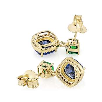 Blue And Green CZ Earrings In 18K Gold Over Sterling Silver