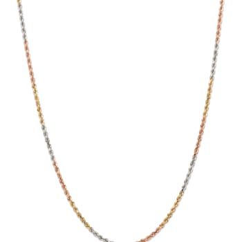 14k Yellow Gold, 14k White Gold and 14k Rose Gold 2.9mm Solid
Diamond-Cut Rope 22 Inch Chain