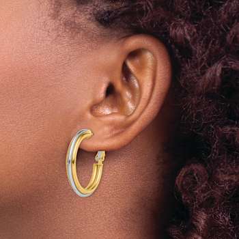 14k Yellow Gold and 14k White Gold Polished 1 1/8" Hoop Earrings