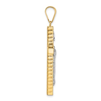 14k Two-tone Gold  Polished and Diamond-Cut Crucifix Pendant