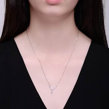Initial Y Mixed Cut CZ Pendant Necklace In Sterling Silver 18 Inch