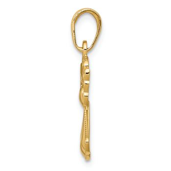 14k Yellow Gold Polished and Textured Guardian Angel with Heart Pendant
