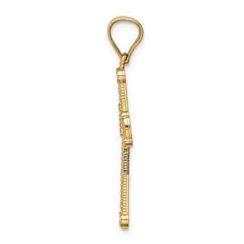 14k Two-tone Gold Diamond-Cut and Beaded Textured Cross Pendant