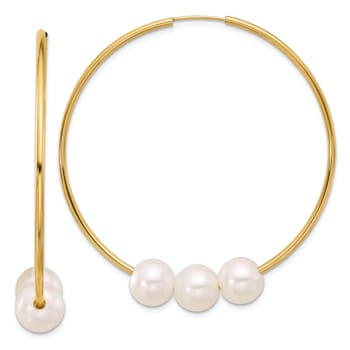 14K Yellow Gold 8-9mm Round White Freshwater Cultured Pearl Infinity
Hoop Earrings
