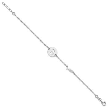 Sterling Silver Rhodium-plated Kitty and Fish with 0.5 Inch Extension Bracelet